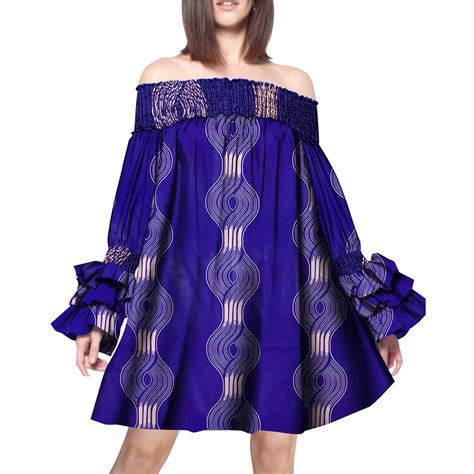 Bintarealwax Fashion Women S African Dresses Off The Shoulder Ruffle Long Sleeves Party Cocktail