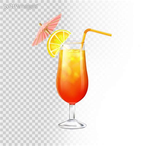 Cocktail Sex On The Beach Decorated With Lemon And A Umbrella