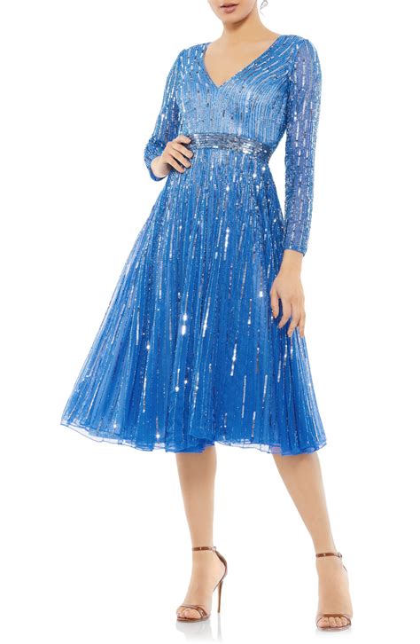 Mac Duggal Sequin Stripe Long Sleeve A Line Dress Nordstrom