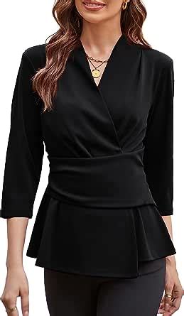 GRACE KARIN Women S 2023 Peplum Tops Wrap V Neck 3 4 Sleeve Work