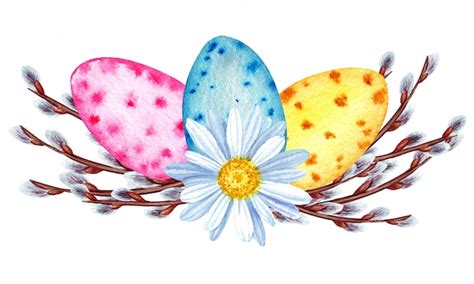 Aquarell Frühling Frohe Ostern Illustration Gemalte Ostereier Blumen