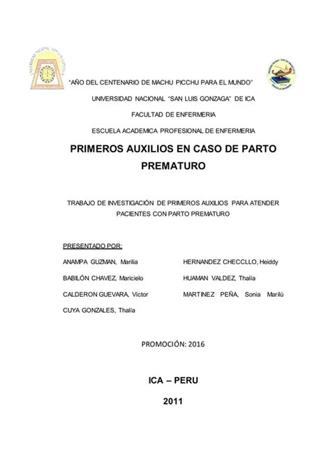 PRIMEROS AUXILIOS EN CASO DE PARTO PREMATURO PDF