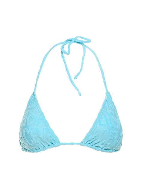 Versace Dua Lip Terry Jacquard Bikini Top Light Blue Editorialist