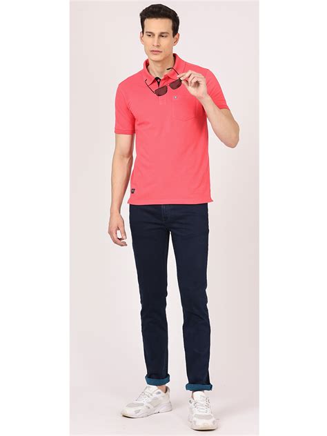 Coral Pink Plain Polo Collar T Shirt Charles Coral Pink