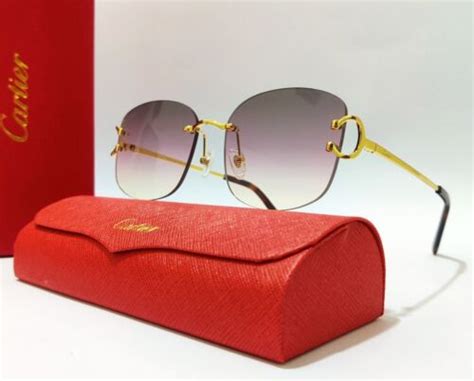 Cartier Glasses C Wire Detroit Sunglasses Rimless Gold Frame Tinted Eyewear Ebay