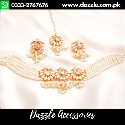 White Pearl Choker With Earrings And Bindiya Dazzle Accessories