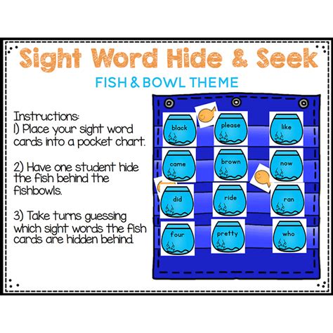 Sight Word Editable Hide Seek Pocket Chart Cards Fishbowl Theme