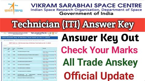 ISRO VSSC Technician Answer Key Out ISRO VSSC Answer Key VSSC