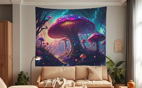 Amazon Vavalad Rainbow Mushroom Tapestry Fantasy Plant Black Light