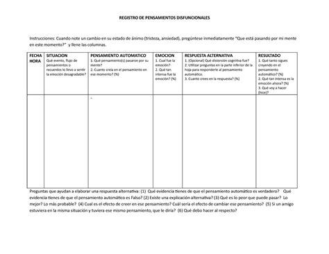 RPD E N Blanco Rpd Cognitivo Conductual REGISTRO DE PENSAMIENTOS