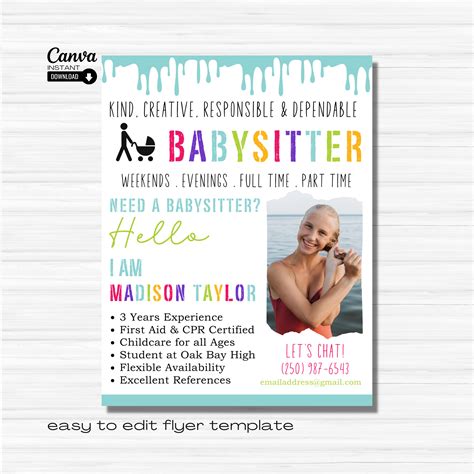 Editable Babysitting Flyer Printable Childcare Services Flyer About