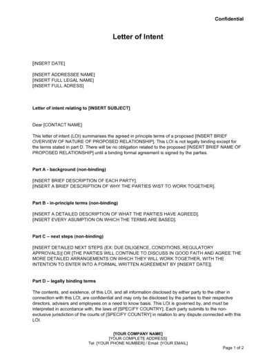 Letter Of Intent Template Download