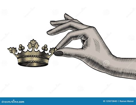 Female Hand Holding In Fingers A Gold Crown Stock Vector Illustration