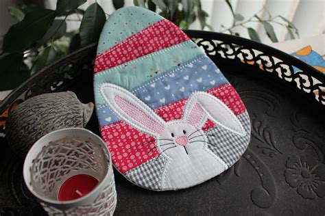 Mug Rug Pieced Easter Egg Bunny Mug Rug Machine Embroidery Machine