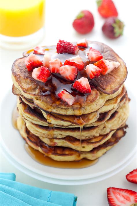 Healthy Greek Yogurt Strawberry Pancakes - Baker by Nature