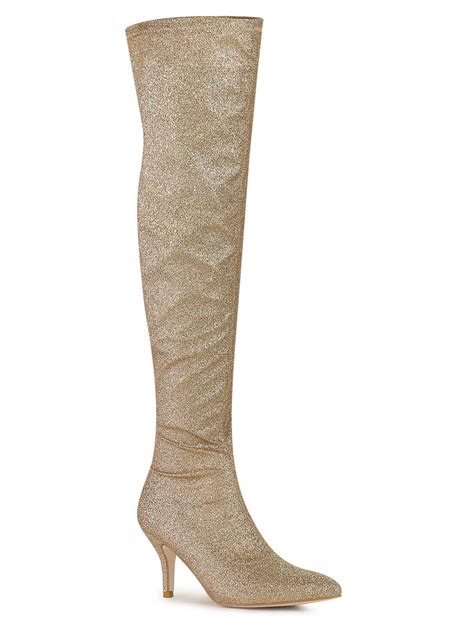 Allegra K Women S Glitter Point Toe Stiletto Heels Over The Knee Boots