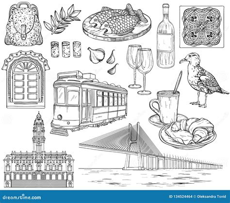 Portugal Landmarks and Images Sketch. Stock Vector - Illustration of ...