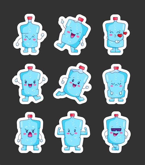 Premium Vector Cute Funny Plastic Bottle Characters Sticker Bookmark