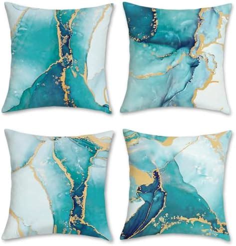 Bonhause Turquoise Marble Cushion Covers X Cm Double Sided Teal