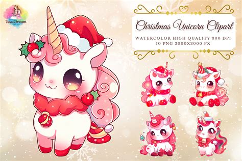 Christmas Unicorn Watercolor Clipart Graphic By Issadream · Creative