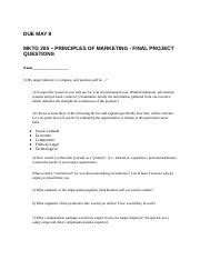 Mktg Principles Of Marketing Final Project Questions Docx Due