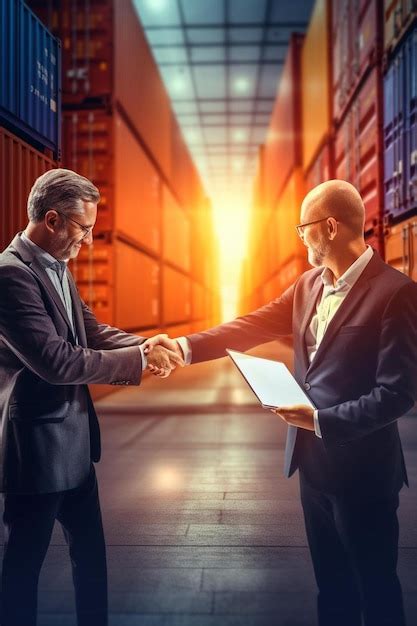 Premium Ai Image Two Men In Suits Shaking Hands In A Warehouse