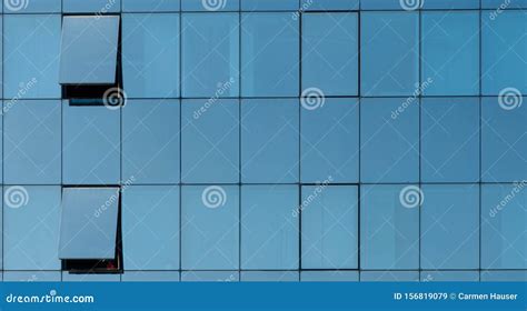 Front View Of A Glass Facade With Opened Windows Stock Image Image Of