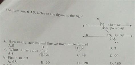 Solved For Item No 6 13 Refer To The Figure At The Right 6 How Many Transversal Line We