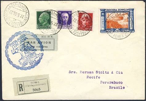 Italy Airmail Stamps Zeppelinpost Brief Von Der