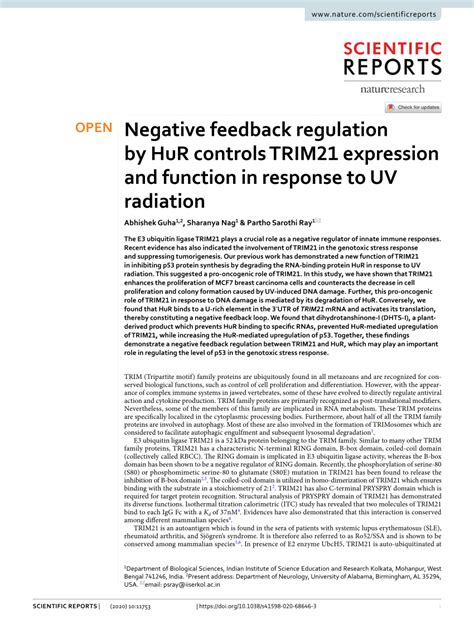 PDF Negative Feedback Regulation By HuR Controls TRIM21 Expression