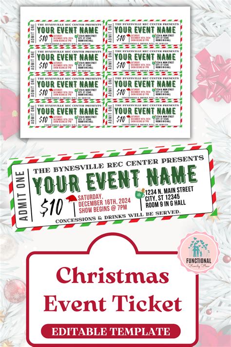 Christmas Event Ticket Template Editable Holiday Even Ticket Printable Holiday Invitation Pass