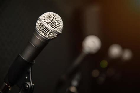 Microphone in music studio for musician practice or record the music ...