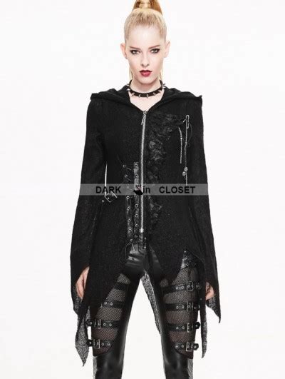 Devil Fashion Black Gothic Punk Asymmetric Hooded Sweater For Women