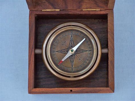 Buy Antique Brass Lifeboat Compass With Rosewood Box 5in Nautical Decor