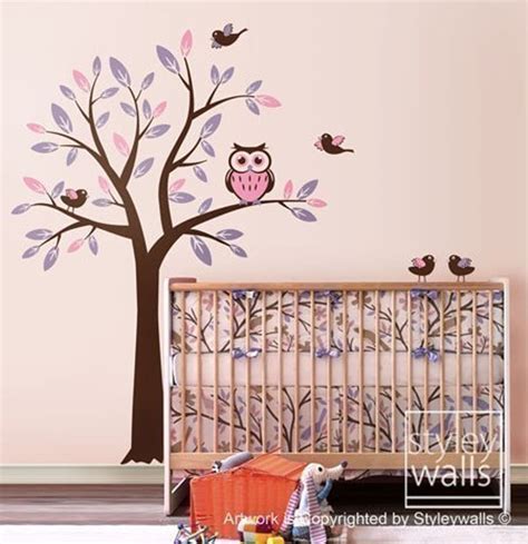 Owl Tree Wall Decal Tree With Owls And Birds Wall Decal Owl Etsy