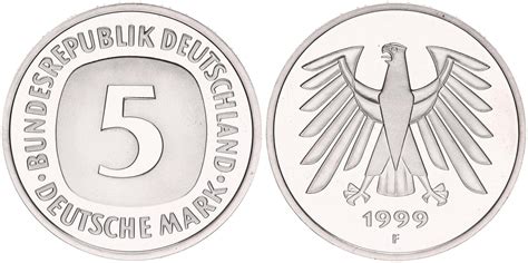 Deutschland Bundesrepublik 5 Mark 1999 F 5 DM Kursmünze 1999F TOP