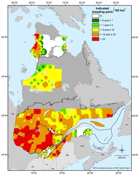 Breeding distribution of the American Black Duck in Quebec (by ...