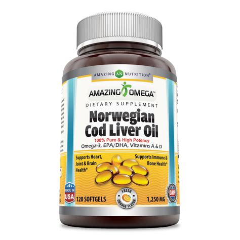 Amazing Omega Norwegian Cod Liver Oil 1250 Mg 120 Softgels Orange Flav Vitaminshub