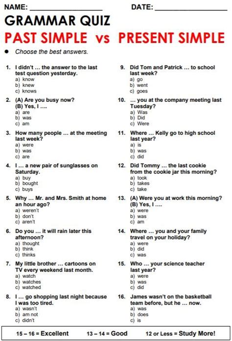 English Grammar Review Test With Answers