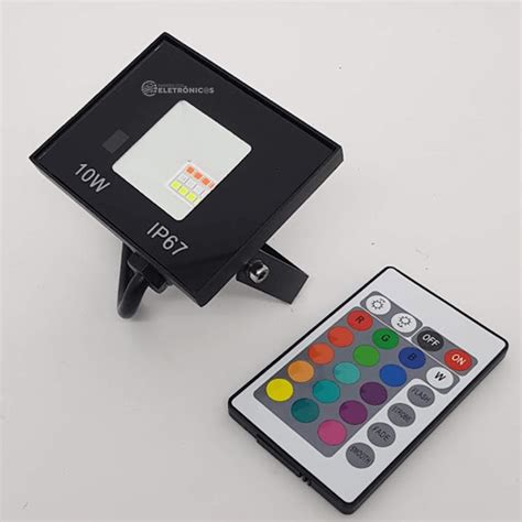 Refletor Rgb W Led Holofote Op Es De Cores Controle Remoto