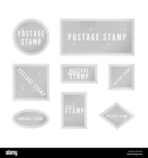 Gray Postal Stamp Template Collection With Shadow Retro Blank Postage