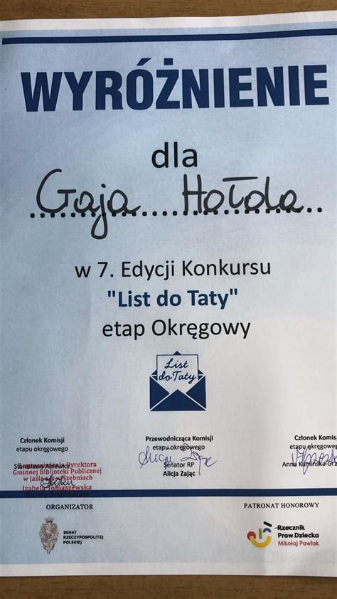 Wyr Nienie W Konkursie List Do Taty