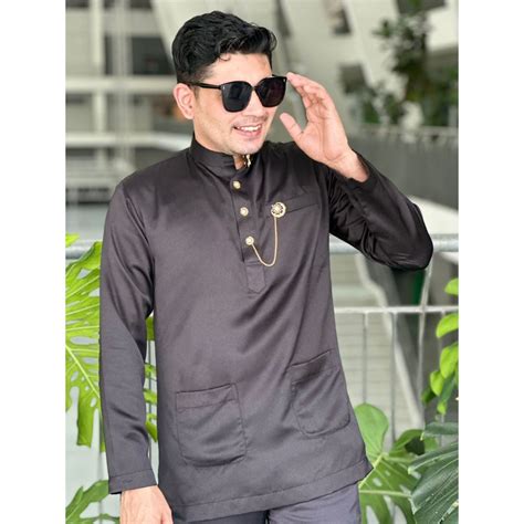 Part 2 Baju Melayu Dewasa Satin Slim Fit Kolar Cekak Musang Cotton Traditional Malay Costume Men