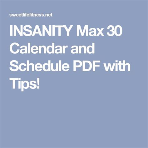 Insanity Max 30 Calendar And Schedule Pdf With Tips Insanity Max 30