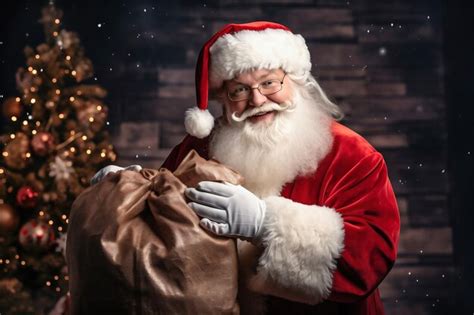 Premium AI Image | Happy Santa Claus with a big bag of gifts for ...