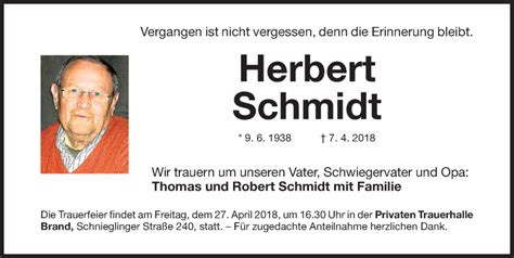 Traueranzeigen Von Herbert Schmidt Trauer Nn De