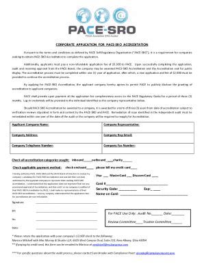 Fillable Online Corporate Application For Pace Sro Accreditation Fax