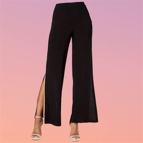 Msk Pants And Jumpsuits Msk Black Pants With Wide Leg Side Slits And Rhinestones Details