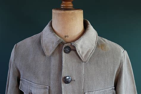 Vintage 1930s 30s 1940s 40s French Grey Coutil Pique Corduroy Hunting