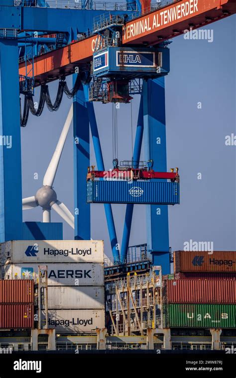 Port Of Hamburg Container Terminal Altenwerder Container Ship During